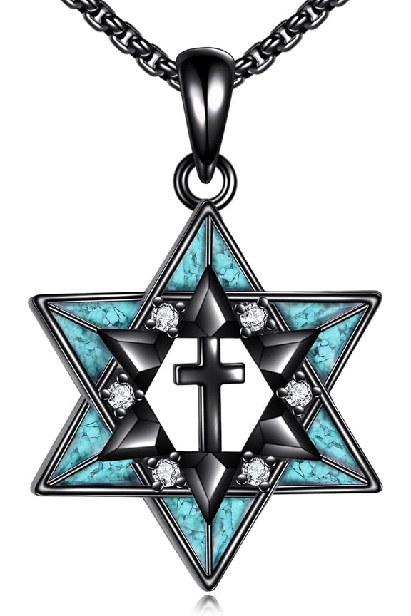 Star Of David Necklace 925 Sterling Silver David Star with Cross Pendant Necklace Jewish Jewelry Gifts For Men Women