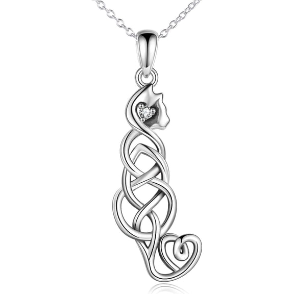 XATENJE Sterling Silver Cat Necklace Celtic Knot Viking Jewelry Crazy Cat Lady Gifts for Cat Lover for Women Her
