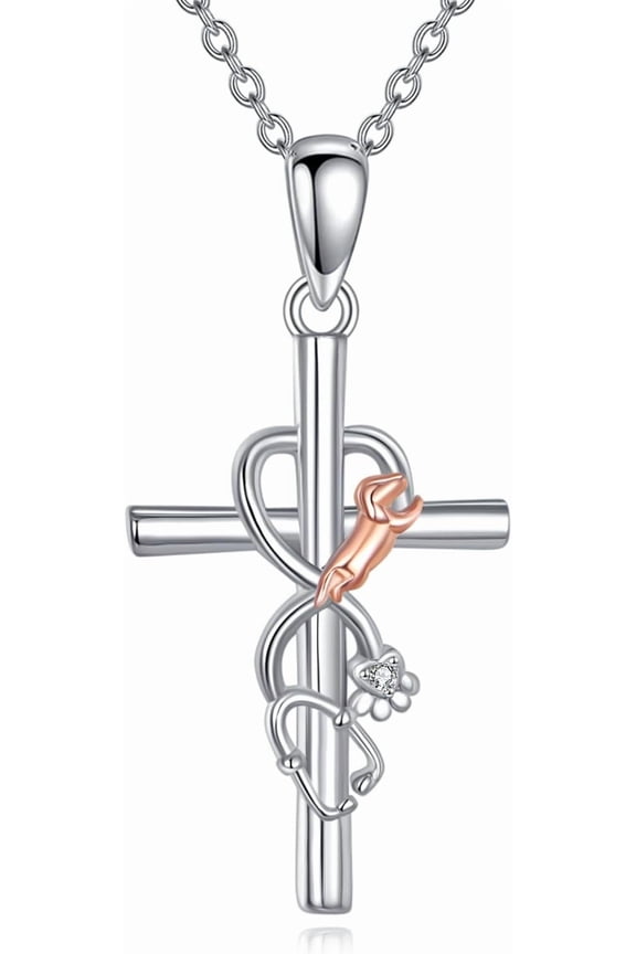 Stethoscope Cross Necklace 925 Sterling Silver Doctor Nurse Medical Pendant Stethoscope Jewelry Gifts for Women