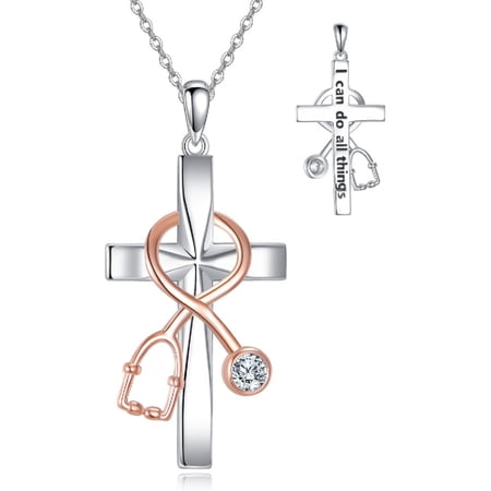 XATENJE Stethoscope Cross Necklaces for Women 925 Sterling Silver Moissanite Stethoscope Necklace Cross Jewelry Gifts for Nurses Doctors