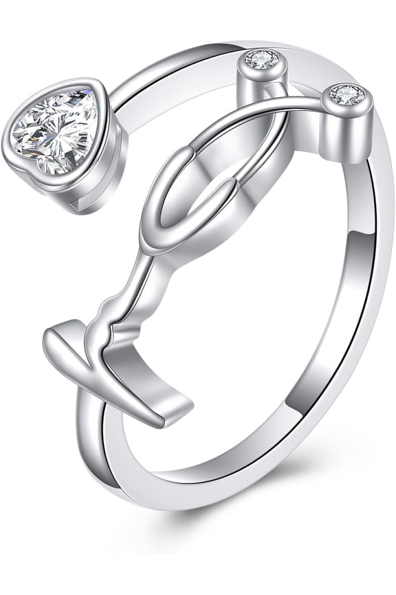 Stethoscope Ring 925 Sterling Silver Adjustable Heartbeat EKG Stethoscope Ring Stethoscope Jewelry Present for Medical Student Doctor Nurse