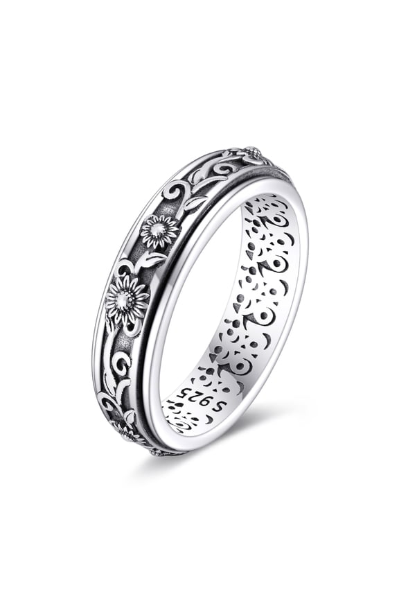 Sunflower Fidget Ring 925 Sterling Silver Sunflower Spinner Ring for Women Anxiety Rings Sunflower Spinning Ring Fidget Jewelry Gifts for Women Size 8