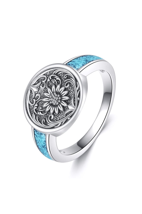 Sunflower Ring 925 Sterling Silver Turquoise Sunflower Rings Vintage Turquoise Jewelry Gifts for Women Men #10
