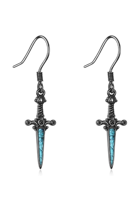 Sword Earrings 925 Sterling Silver Turquoise Sword Drop Dangle Earrings Sword Jewelry Gift for Women Men