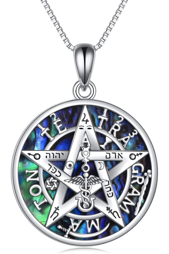 Tetragrammaton Pentacle Necklace Sterling Silver Pentagram Wiccan Pendant Pagan protection Jewelry Gifts for Women Men