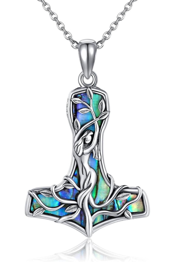 Thor Hammer Necklace Sterling Silver Mjolnir Tree of Life Pendant for Women Viking Jewelry Gifts for Mother