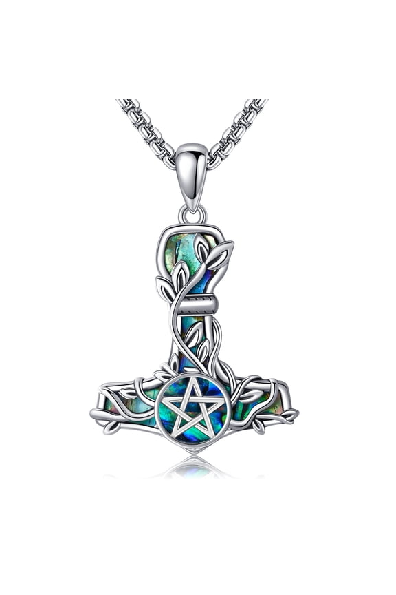 Thors Hammer Necklace Sterling Silver Mjolnir Pentagram Pendant Vegvisir Jewelry Gifts for Women Men