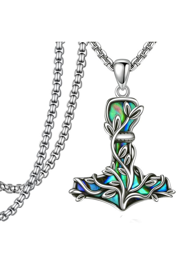 Thors Hammer Necklace Sterling Silver Mjolnir Tree of Life Pendant Necklace Vegvisir Jewelry for Women Men