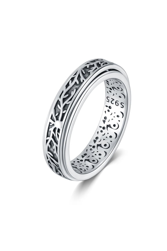 Tree of Life Fidget Ring 925 Sterling Silver Tree of Life Spinner Ring for Women Anxiety Rings Tree of Life Spinning Ring Fidget Jewelry Gifts for Women-Size 7