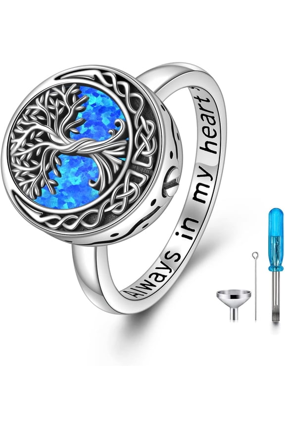 Tree of Life Urn Ring for Ashes 925 Sterling Silver Celtic Knot Family Tree Memorial Keepsake Jewelry Always in My Heart Cremation Ring for Women Men