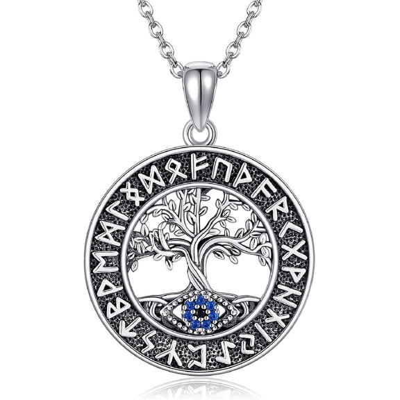 XATENJE Tree of Life Necklace 925 Sterling Silver Evil Eye Pendant Viking Necklace Tree of Life Jewelry Gifts for Women Men