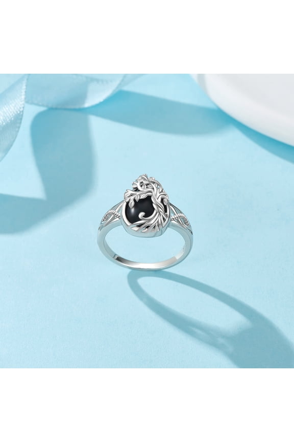 Tree of Life Rings 925 Sterling Silver Celtic Knot Black Onyx Rings Family Tree Jewelry Gifts for Women