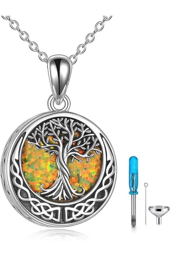 Tree of Life Urn Necklaces for Ashes Sterling Silver Abalone Shell/Opal Tree of Life Cremation Jewelry for Ashes Memory Jewelry for Women Men
