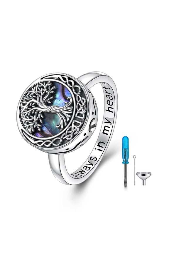 Tree of Life Urn Ring for Ashes Celtic Knot Family Tree Memorial Keepsake Jewelry Always in My Heart Cremation Ring for Women Men (7)
