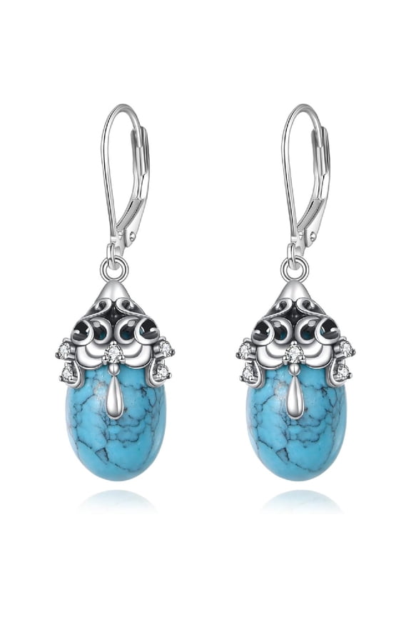Turquoise Teardrop Earrings 925 Sterling Silver Vintage Filigree Leverback Dangle Earrings Turquoise Jewelry Gifts for Women