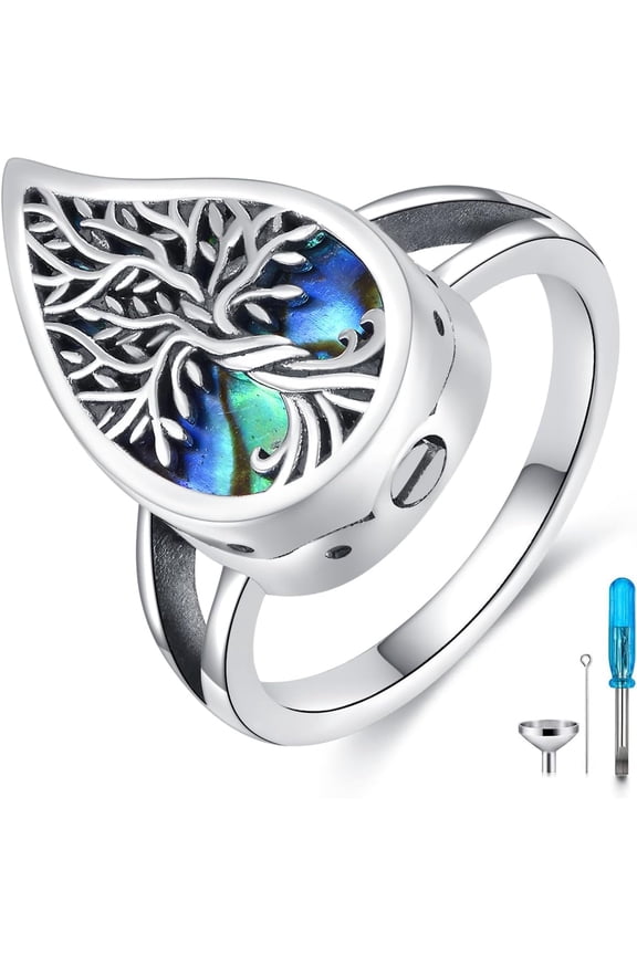 Urn Rings for Ashes 925 Sterling Silver Tree of Life Cremation Ring for Ashes Memorial Jewelry Gifts for Women