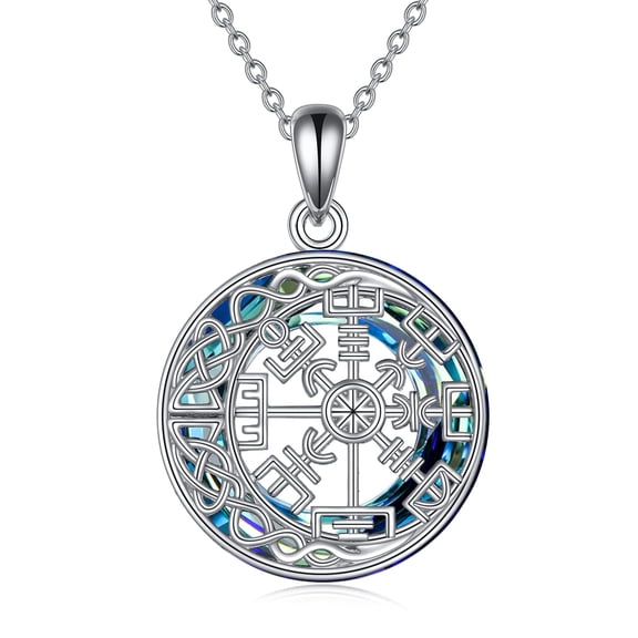 XATENJE Viking Compass Necklace Sterling Silver Crystal Compass Jewelry for Women Norse Vegvisir Pendant Gifts for Nordic Pagan