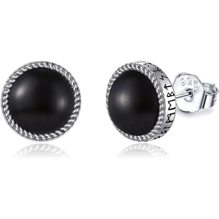 XATENJE Viking Rune Stud Earrings 925 Sterling Silver Viking Black Onyx Stud Earrings Jewelry Gifts for Men Women