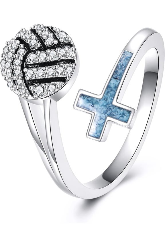 Volleyball Ring 925 Sterling Silver Turquoise Volleyball Adustable Ring Sports Jewelry Gifts for Women Men