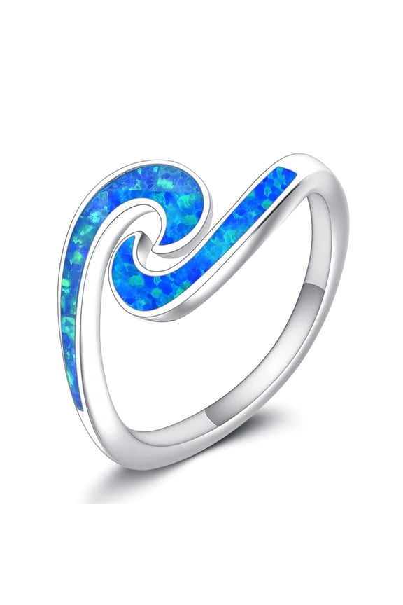 Wave Ring 925 Sterling Silver Blue Opal Wave Rings Sea Beach Ocean Jewelry Gifts for Women #8