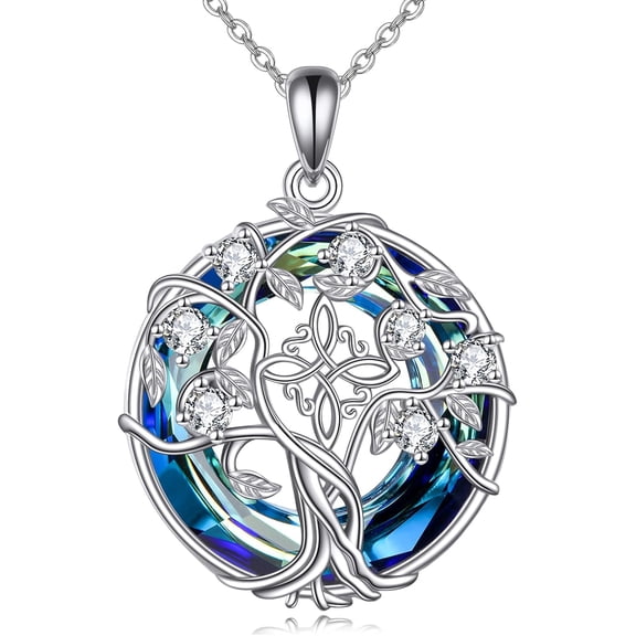 XATENJE Witches Knot Tree of Life Necklace 925 Sterling Silver Witches Knot Nudo De Bruja Crystal Pendant Jewelry Gifts for Women