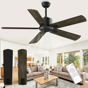 XAUJIX 52" Ceiling Fan with Remote Control No Light, 6 Speeds Reversible DC Motor Indoor Outdoor 5 Blades Modern Ceiling Fans for Patio Garage Kitchen Bedroom(Old Oak/Black)