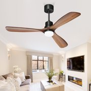 LANHAI XAUJIX 52'' Ceiling Fan with Light and Remote Control, Flush Mount Ceiling Fan 6-Speed Reversible Airflow 3 Wood Fan Blades, Walnut