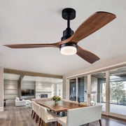 XAUJIX 52 Ceiling Fans with Light and Remote Control, Flush Mount Ceiling Fan 6-Speed Reversible Airflow 3 Wood Fan Blades