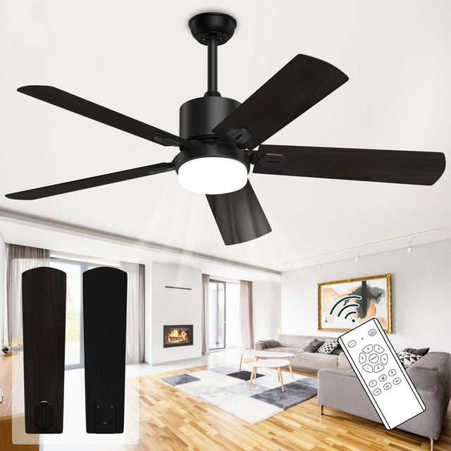 XAUJIX 52 inch Black Ceiling Fans with Lights, Remote, 6Speed DC Motor