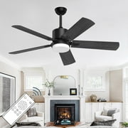 LANHAI XAUJIX Ceiling Fan with Light and Remote Control, Modern Flush Mount Ceiling Fan 52 '' 6-Speed Reversible DC Motor 5 Wood Fan Blades Yellow and Black