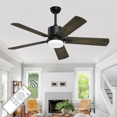 XAUJIX Ceiling Fan with Light and Remote Control, Modern Flush Mount Ceiling Fan 52 '' 6-Speed Reversible DC Motor 5 Wood Fan Blades Retro Pine/Black