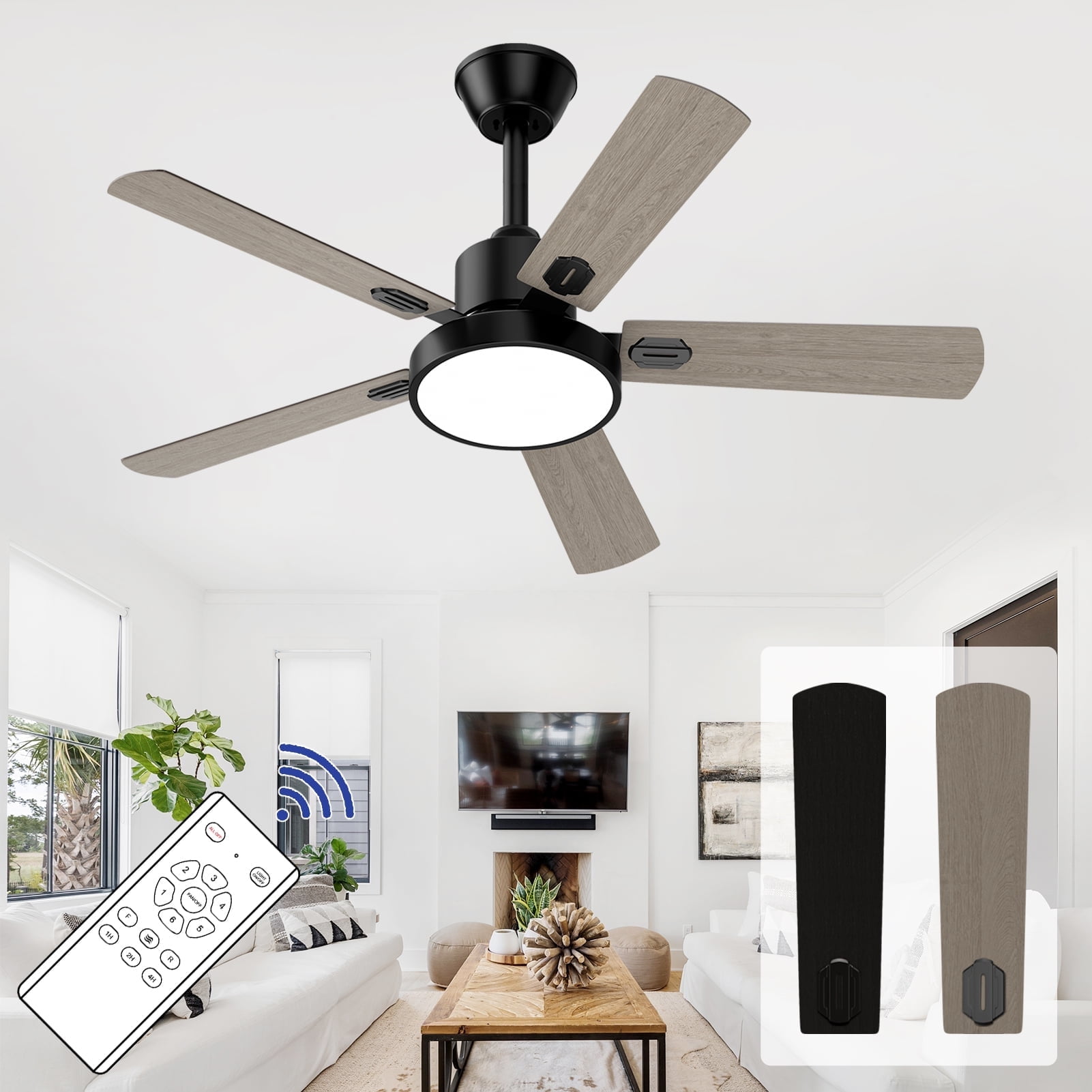 XAUJIX 52'' Ceiling Fan with Light, 6-Speed Reversible DC