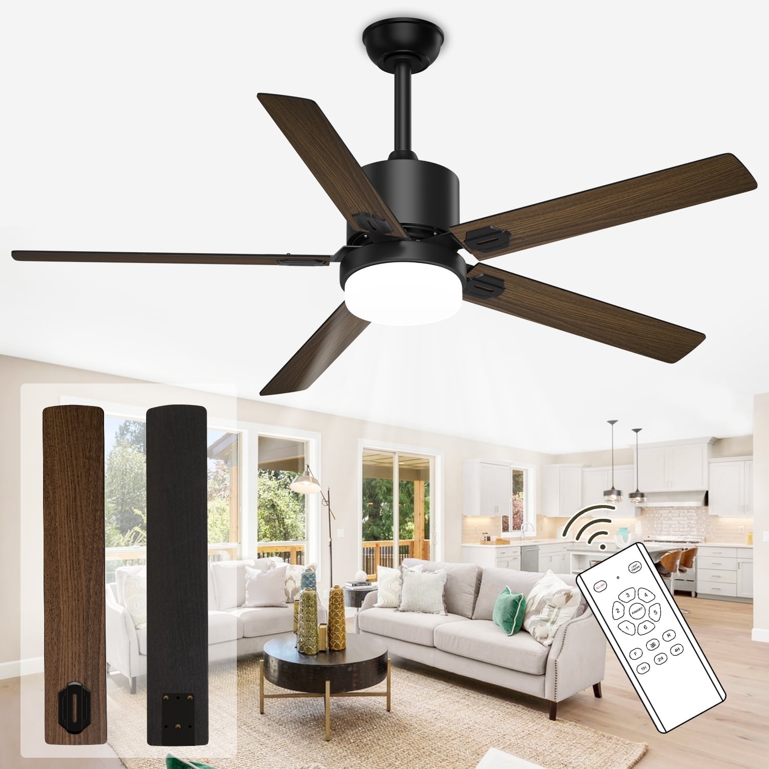 Xaujix Ceiling Fans with Lights and Remote Control, 60 inch Indoor Outdoor Ceiling Fan 6 Speed Silent Reversible Motor for Patio Farmhouse Bedroom Living Room