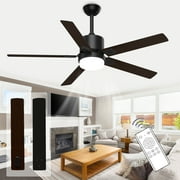 XAUJIX Ceiling Fans with Lights and Remote Control, 60" Indoor Outdoor Ceiling Fan 6-Speed Silent Reversible Motor for Patio Farmhouse Bedroom Living Room, Walnut&Black