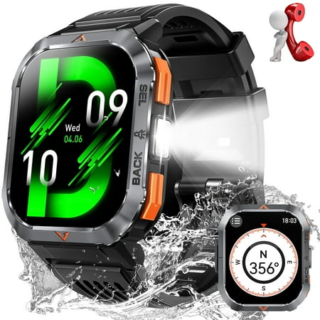 XAXRE 3ATM Waterproof Smartwatch for Men, with Flashlight, 2.02'' Big Screen Fitness Tracker, with Compass 400mAh Battery Watch for iOS Android