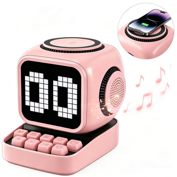 XAXRE Bluetooth Portable Speaker Alarm Clock DIY LED Display Board Gift Light Decoration Magnetic Fast Wireless Charger Speaker