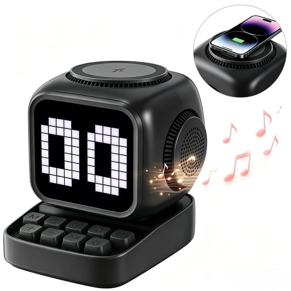 XAXRE Bluetooth Portable Speaker Alarm Clock DIY LED Display Board Gift Light Decoration Magnetic Fast Wireless Charger Speaker
