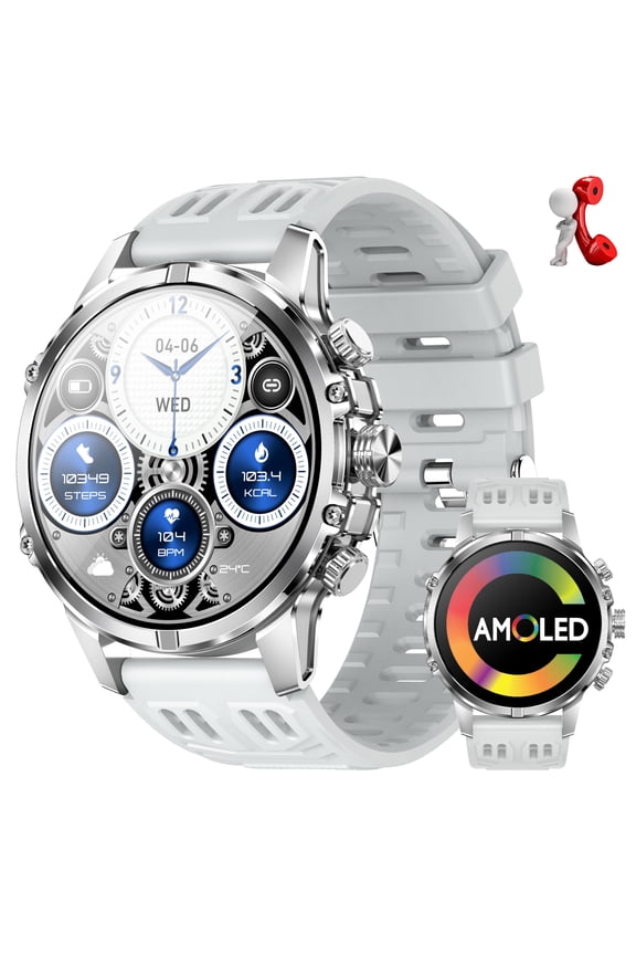 CF53 Smart Watch for Men(Answer/Make Calls) 1.75” AMOLED Big Screen Smartwatch with 600mAh Battery 100+ Sports Modes Watch Compatible with iOS Android, 1pc