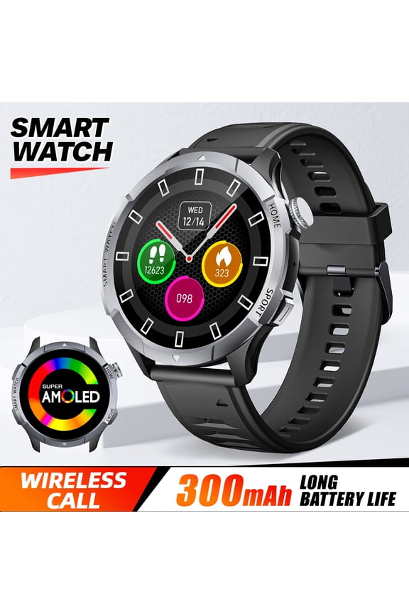 J47 Smart Watch for Men(Answer/Make Calls) 1.43 AMOLED Rugged Smart Watch Compatible with iOS Android IP68 Waterproof Smartwatch with 100+ Sports Modes, Black, 1pc