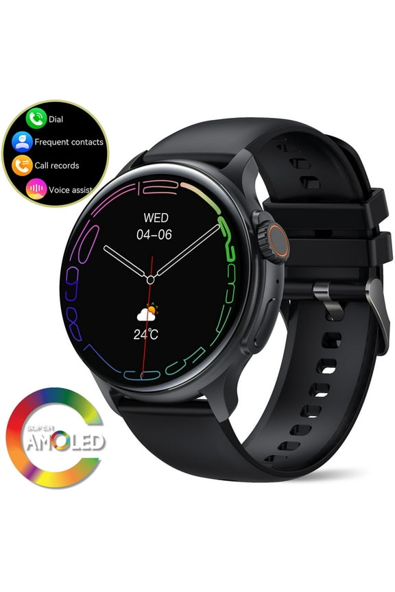 K58 Smartwatch for Men, 1.43" AMOLED HD Screen 100+ Sport Modes Outdoor Sports Smart Watch, Big Battery Fitness Tracker Compatible for iOS Android, 1pc, Black