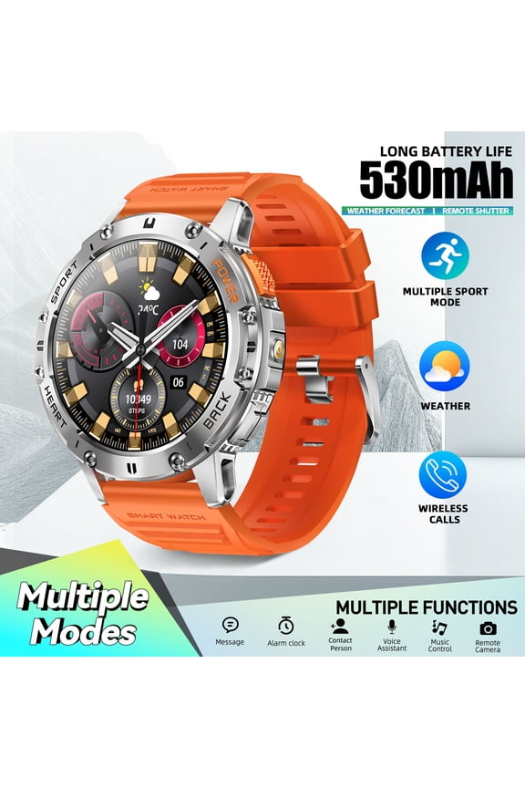 K65 Smart Watch for Man with LED Flashlight, 1.43’’ AMOLED Screen Smartwatch with Wireless Talk, 530mAH Ultra-long Battery Life Watch with Multiple Sport Modes Compatible with Android iOS, 1pc