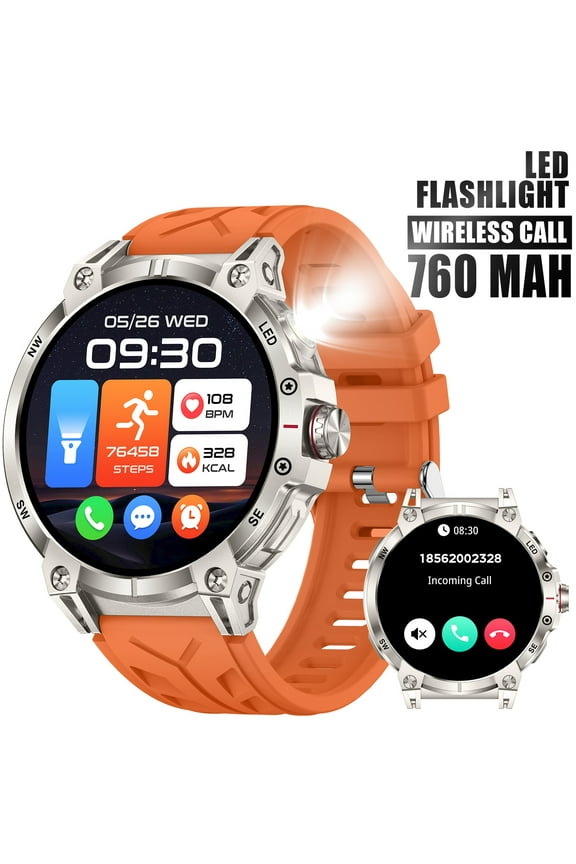 KC89 Smart Watch for Men(Answer/Dial Calls)with LED Flashlight 760mAh Battery 100+ Sports Modes Sport Watch 1.85 HD Smartwatches for iOS Android, 1pc