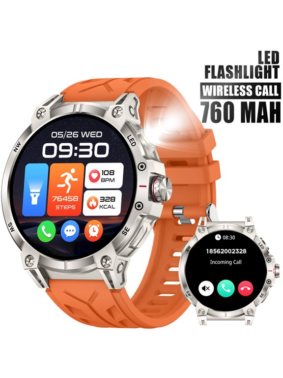 KC89 Smart Watch for Men(Answer/Dial Calls)with LED Flashlight 760mAh Battery 100+ Sports Modes Sport Watch 1.85 HD Smartwatches for iOS Android, 1pc