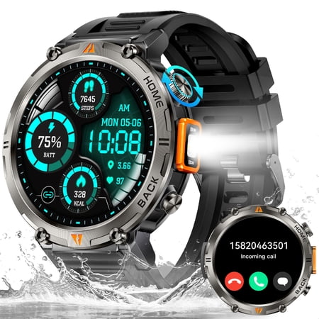 XAXRE KE3Pro GPS Smart Watch for Men with, 3ATM Waterproof Watch 530mAh Smartwatch with Flashlight Compatible with Android iOS, 1pc