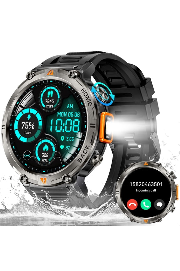KE3Pro GPS Smart Watch for Men with, 3ATM Waterproof Watch 530mAh Smartwatch with Flashlight Compatible with Android iOS, 1pc