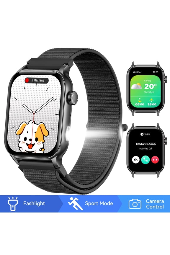 KR86 Smartwatches for Men Women(Answer/Dial Calls) with LED Flashlight 1.95” AMOLED Display Smartwatch with 100+ Sports Modes Compatible with iOS Android, 1pc