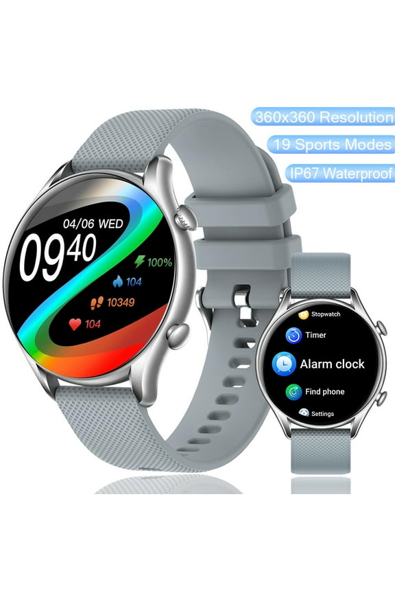 KT60 1.32'' HD Touch Screen IP67 Waterproof Smart Watch for Men Women with Bluetooth Calls Step Counter Sport Watch with Activity Fitness Trackers for iOS Android, 1pc, Gray