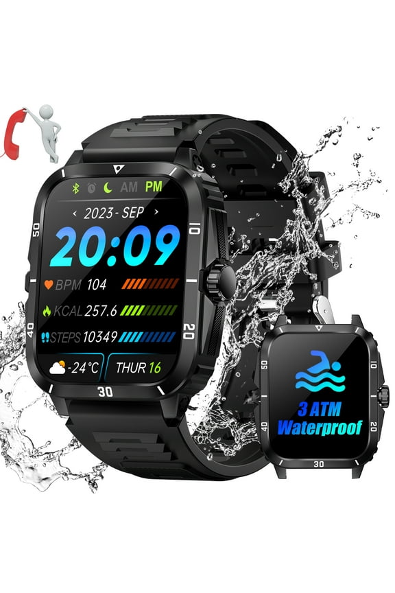 KT71 Smart Watches for Men (Call Receive/Dial), 3ATM Waterproof, 1.96" HD Large Screen Smartwatches, Rugged Smartwatch for Android iOS