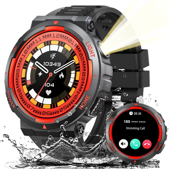 XAXRE KT75 Smart Watches for Men with LED Flashlight Smart Watch 1.53” Big Screen Smartwatch 3ATM Waterproof 100+ Sports Modes Smartwatch Compatible with iOS Android, 1pc