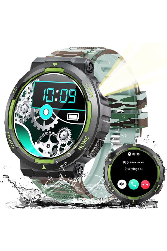 KT75 Smart Watches for Men with LED Flashlight Smart Watch 1.53” Big Screen Smartwatch 3ATM Waterproof 100+ Sports Modes Smartwatch Compatible with iOS Android, 1pc